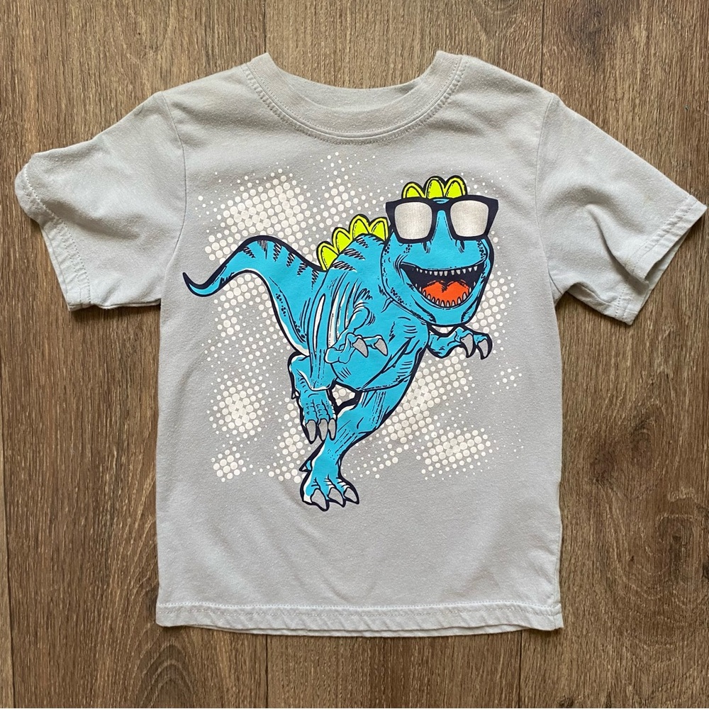 Healthtex Gray T-Shirt with Blue Dinosaur Graphic